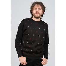 Pave Erkek Bisiklet Yaka Desenli Yün Kazak 4539093 Siyah