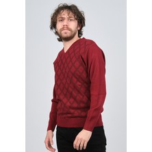 Pave Erkek V Yaka Desenli Yün Kazak 4539072 Bordo