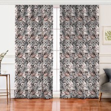 Çift Kanat Leopar Baskılı Ikat Desenli Modern Dijital Baskılı Fon Perde