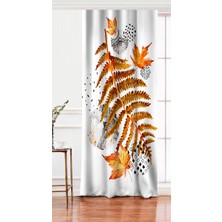 Tek Kanat Beyaz Mermer Zemin Üzerinde Sonbahar Kurumuş Yaprak Desenli Dijital Baskılı Fon Perde