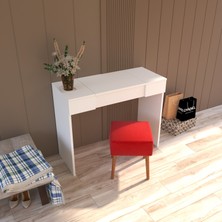 Tocco 1080 Pınar Aynalı Puflu Çekmeceli Lüx Makyaj Masası-BEYAZ