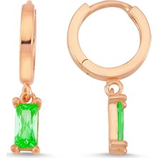 Altın Sepeti  Rose Gümüş Yeşil Taşlı Bagetli Halka Küpe G175KPR4