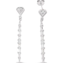 Altın Sepeti  Gümüş Pırlanta Şekil Taşlı Dikey Küpe G173KP