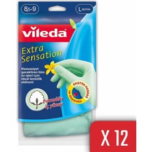 Vileda Extra Sensation Temizlik Eldiveni No 8,5-9 Büyük Boy 12'li
