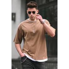 Madmext Oversize Kahverengi Erkek Tişört 4978