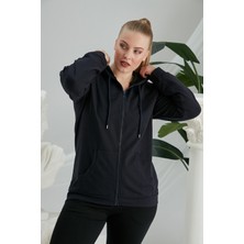 Rmg Fermuar Detaylı Büyük Beden Lacivert Eşofman Üst