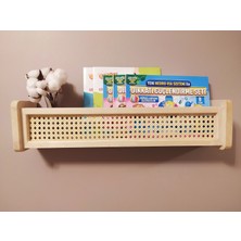 Babyroomstore Hazeranlı Ahşap Montessori Kitaplık Bebek ve Çocuk Odası Hasır Raf