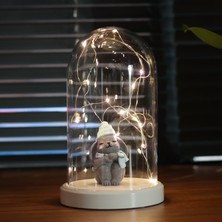 By Lamp Işıklı Fanus Mavi Şapkalı Tavşan Figürlü Lamba