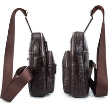 Kangroo Kingdom Hakiki Deri Kroko Koyu Kahverengi Unisex Body Bag Sırt Çantası 8156-CK