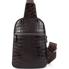 Kangroo Kingdom Hakiki Deri Kroko Koyu Kahverengi Unisex Body Bag Sırt Çantası 8156-CK