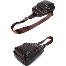 Kangroo Kingdom Hakiki Deri Kroko Koyu Kahverengi Unisex Body Bag Sırt Çantası 8156-CK