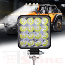 Tekstore Off Road Sis Farı, 16 LED Kare Çalışma Lambası 1 Adet 12-24V, 48W