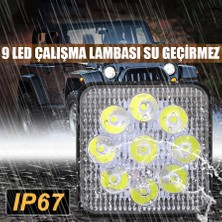 Tekstore Off Road Sis Farı 9 LED Kare Çalışma Lambası 1 Adet 12-24V