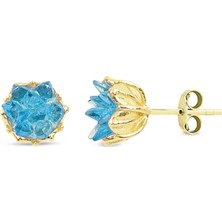 Lilarote Mavi Lotus Altın Küpe