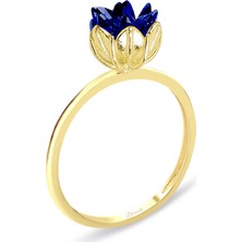 Lilarote Lacivert Lotus Çiçeği Altın Yüzük