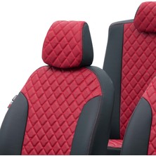 Otom Seat Ibiza 2009-2017 Özel Üretim Koltuk Kılıfı Madrid Design Deri Kırmızı - Siyah