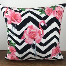Cango Home Siyah Geometrik Desenli Pembe Flamingo Yastık Kırlent Kılıfı - Çift Tarafı Baskılı