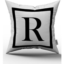 Cango Home Siyah Beyaz Harf Dijital Baskılı Kırlent Kılıfı - R