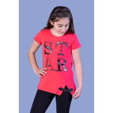 Toontoy Kids Kız Çocuk Star Baskılı Kemer Detaylı T-Shirt