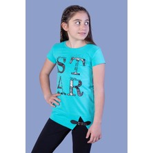 Toontoy Kids Kız Çocuk Star Baskılı Kemer Detaylı T-Shirt