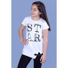 Toontoy Kids Kız Çocuk Star Baskılı Kemer Detaylı T-Shirt