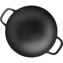 Lava Döküm Wok Tava 38 Cm Çift Metal Kulplu Lava Tava Lava Tencere
