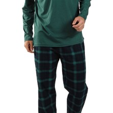 Malabadi Yeşil  Ekoseli  V Yaka Kışlık  Erkek Pijama Takımı 6014
