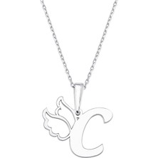 Altın Sepeti Gümüş C Harfi Melek Kanatlı Kolye G865KLC