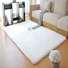 Balat Halı Dekoratif Peluş Halı Uzun Tüylü Polyester Yolluk Halı Beyaz-200x290 cm