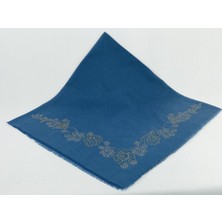 Mom Collection Taşlı Lüx Eşarp Indigo Uzun Gül Desen
