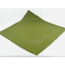 Mom Collection Taşlı Lüx Eşarp Haki Yeşil Tek Gül Desen