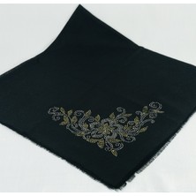 Mom Collection Taşlı Lüx Eşarp Siyah Tek Gül Desen