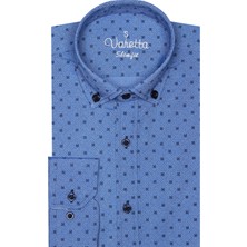Varetta Erkek Slim Fit Mavi Desenli Koldan Katlamalı Erkek Gömlek