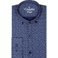 Varetta Erkek Slim Fit Lacivert Desenli Koldan Katlamalı Erkek Gömlek
