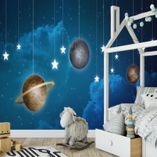 Eko Dekor 3D Gökyüzü Gezegenler ve Yıldızlar Çocuk Odası Duvar Kağıdı   Kanvas Tek Parca