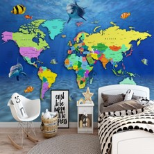 Eko Dekor Akvaryum Dünya Haritası Çocuk Odası Duvar Kağıdı Vinil