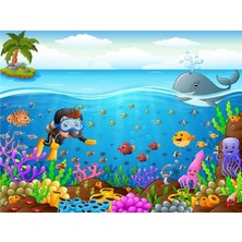 Eko Dekor Akvaryum Gezgini Çocuk Odası Duvar Kağıdı  Kanvas Tek Parca