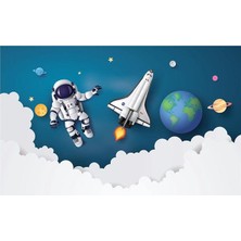 Eko Dekor Astronot ve Uzay Mekiği 3D Çocuk Odası Duvar Kağıdı  Kanvas Tek Parca