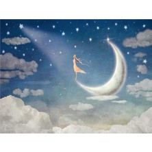 Eko Dekor Ay ve Yıldızlar Çocuk Odası Duvar Kağıdı  Kanvas Tek Parca