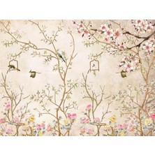 Eko Dekor Ağaç Dalları ve Kuşlar Vintage Duvar Kağıdı  Kanvas Tek Parca