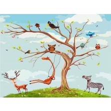Eko Dekor Ağaç ve Sevimli Hayvanlar Çocuk Odası Duvar Kağıdı Vinil
