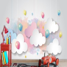 Eko Dekor Balonlar ve Bulutlar Çocuk Odası Duvar Kağıdı  Kanvas Tek Parca