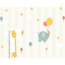 Eko Dekor Boy Ölçer Zürafa ve Balonlu Fil Çocuk Odası Duvar Kağıdı  Kanvas Tek Parca
