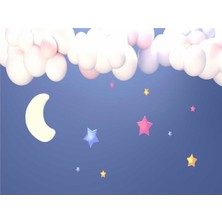Eko Dekor Bulut ve Yıldızlar Çocuk Odası Duvar Kağıdı  Kanvas Tek Parca