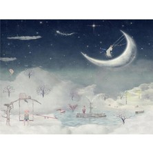 Eko Dekor Bulutlar ve Ay Çocuk Odası Duvar Kağıdı  Kanvas Tek Parca