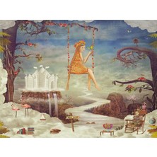 Eko Dekor Bulutlar Üzerinde Düşler Ülkesi Çocuk Odası Duvar Kağıdı  Kanvas Tek Parca