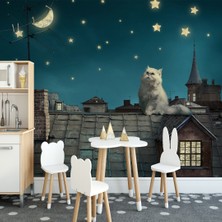 Eko Dekor Damdaki Kedi Çocuk Odası Duvar Kağıdı  Kanvas Tek Parca