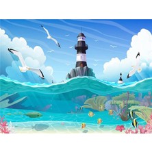 Eko Dekor Deniz Feneri ve Martılar 3D Çocuk Odası Duvar Kağıdı Vinil