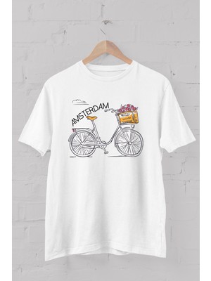 Trick or Treat Amsterdam Bisiklet Baskılı Bisiklet Yaka Erkek Tişört
