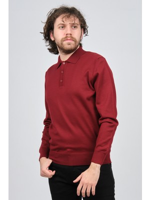 Pave Erkek Polo Yaka Yün Kazak 4538004 Bordo
